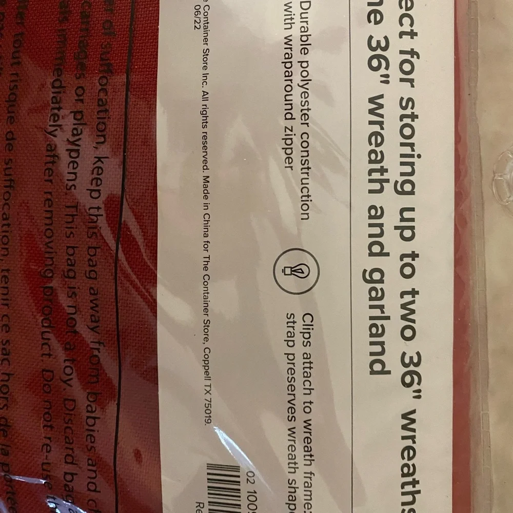 The Container Store Red Wreath Storage Bag 36" double Wreath - Picture 3 of 6